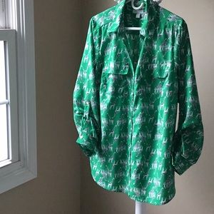 Charter Club Green Giraffe Print Blouse Size 2X